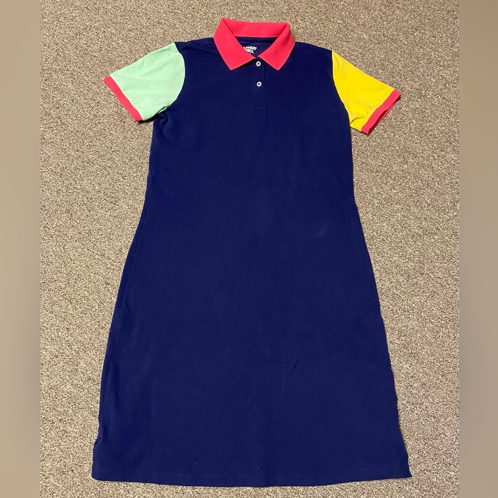 Lands' End Navy Polo with Pink Trim